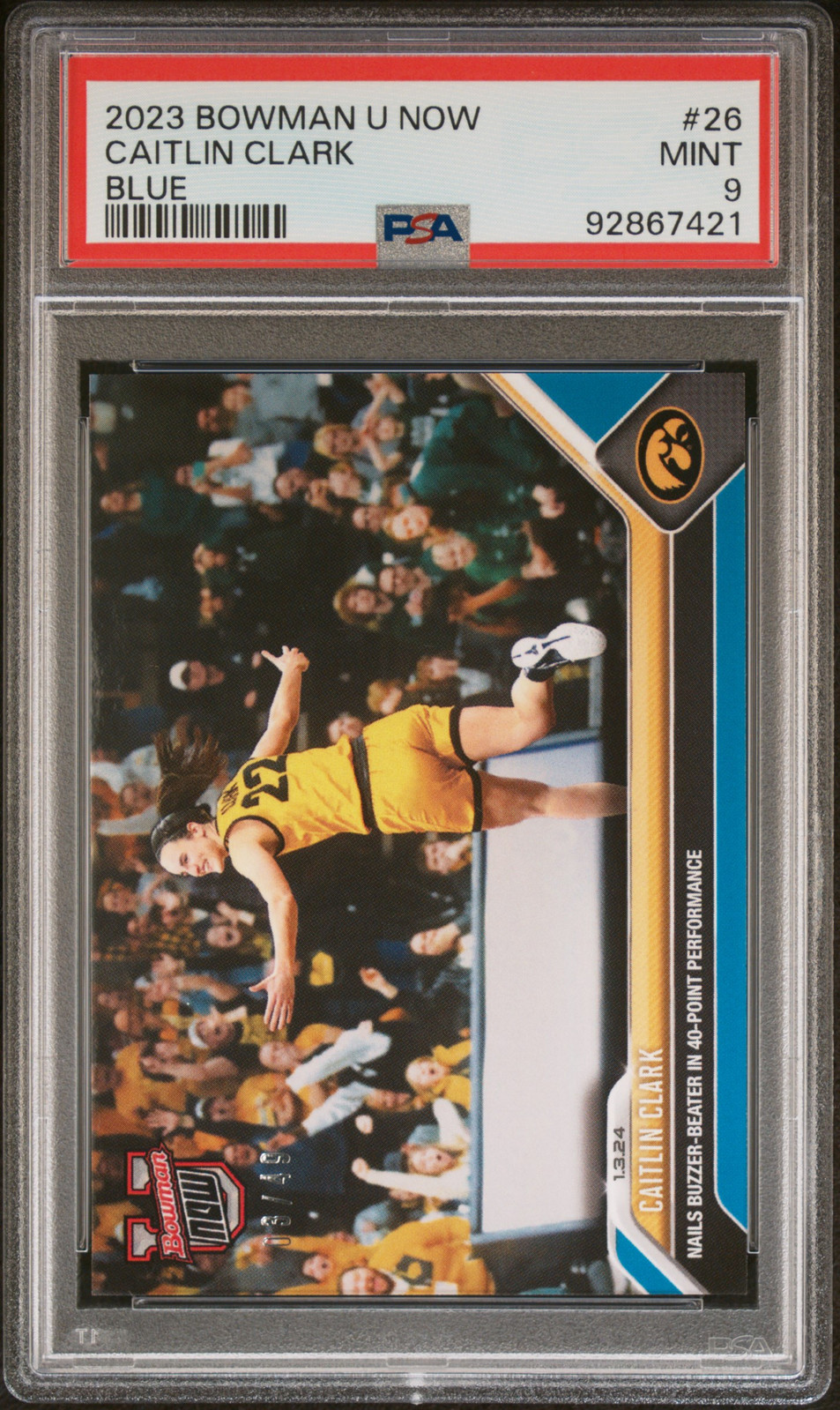 2023 BOWMAN U NOW BLUE #26 CAITLIN CLARK 3/49 PSA 9