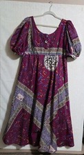 Artisan World Folk Dress Bohemian Global Print Cotton Empire Waist Maxi Handmade