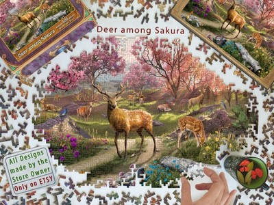 Wooden Jigsaw Puzzles For Adults - Deer among Sakura (200 Pieces) - Laser Cut
