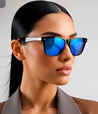 Sunglasses Polarized Rectangular Classy Style Blue Mirror Lens Beach Outdoor New