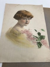 Antique Hand Tinted Child Starlet with Flowers 1920's Bob