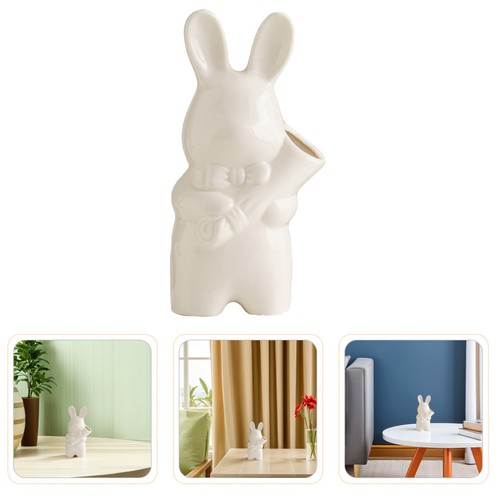 White Ceramic Rabbit Flower Vase Cute Cartoon Animal Pot for Living ...
