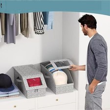 Large Foldable Hat Storage Box with Dustproof Cover and Zipper Closure Gray