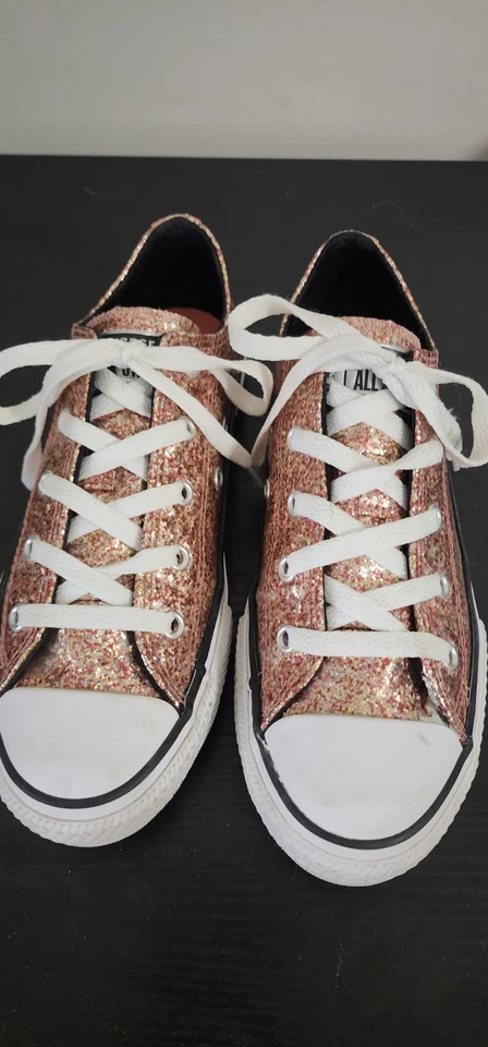 Converse Chuck Taylor Sparkly Coral Glitter Sneakers Size 4 EUC! - Image 3 of 4
