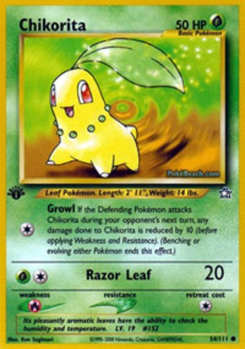Chikorita - 54/111 - Common - 1st Edition NM, English Pokemon Neo Genesis