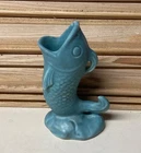 Adorable Red Wing Belle Kogan #879 Blue Green Open Mouth Fish Vase 5 1/4" Tall