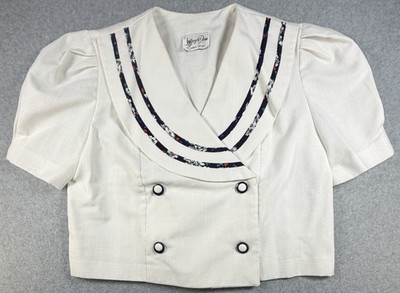 VTG Jeffrey Dara Linda Hutley Sailor Collar Blouse Top Cream Cottagecore 18