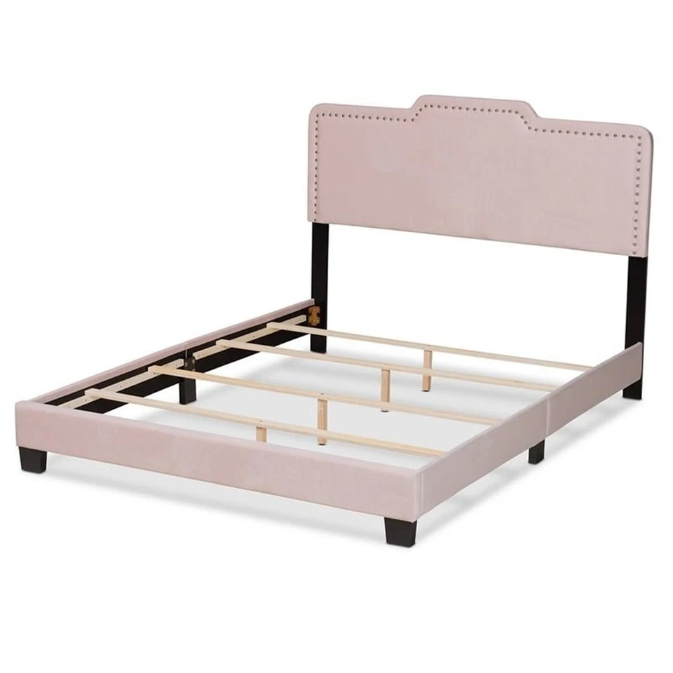 Baxton Studio Benjen Glam Rosa Claro Tapizado Tamaño Completo Panel Cama Foto 3 de 4