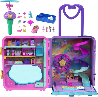 Polly Pocket Dolls, Playset and Travel Toys, 4 Dolls, 1 Vehicle, 25+ Accessories