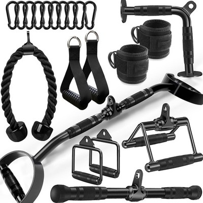 WNOEY 21 PCS Cable Attachments for Gym Set with Wide Grip LAT Pull Down Black 