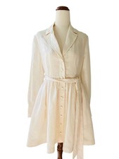Zimmermann Cream Linen Mini Shirt Dress Size 0 Belted Pockets Rare