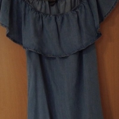 ESMARA Basic Kleid blau schulterfrei trägerlos ärmellos mit Rüschen Gr. 40