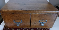 Antique Oak Library Card Catalog Cabinet 2 drawer Orig. Imperial Pulls-vg Patina