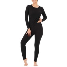 Women's Micro Waffle Thermal Set, Black, Large