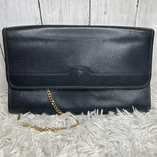 Sac bandoulière Christian Dior chaîne cuir marine logo /Occasion++