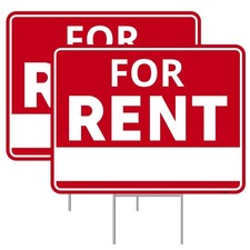 2 PC For Rent Sign With Stand 17x13in Double Sided Corrugated Plastic Stake