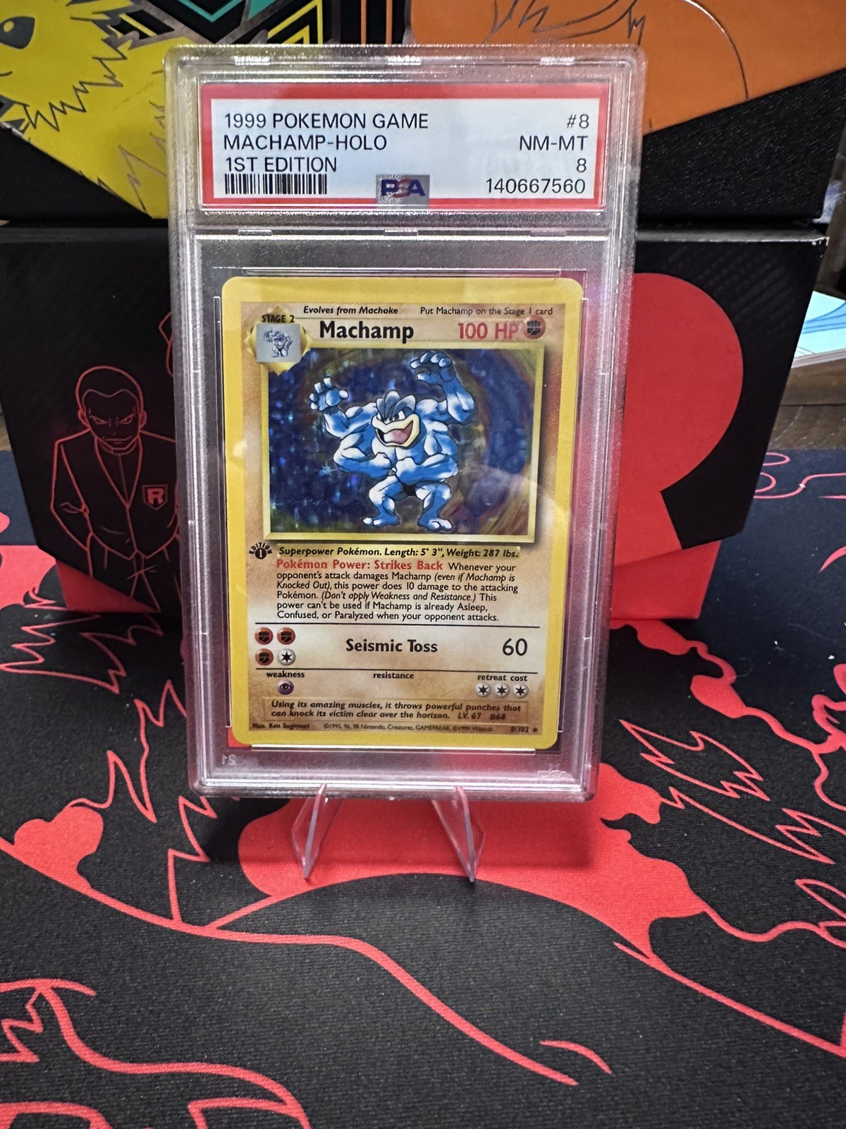 1999 POKEMON BASE SET 1ST EDITION #8 MACHAMP-HOLO PSA 8