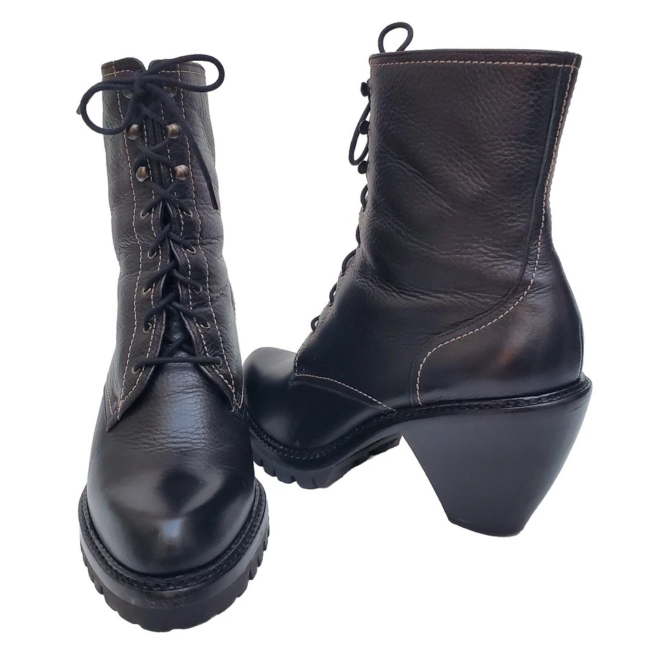 VIA SPIGA Negro Cuero Gótico Boho Suela Combate Botines Tacones Talla 6.5 BRASIL Foto 2 de 4