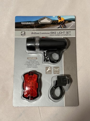 NEW Mammoth Brilliant Luminous LED Bike Light Set Head & Tail Light - 第 1/4 張圖片