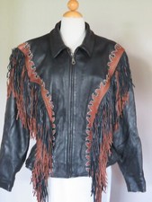 Western World By Shaf Leather Moto Jacket Sz Xl Fringe Southwestern Black Brown