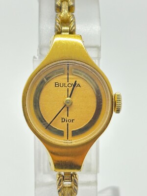 Exc+5] Christian Dior Bulova Watch Gold Dial Ladies Vintage Used