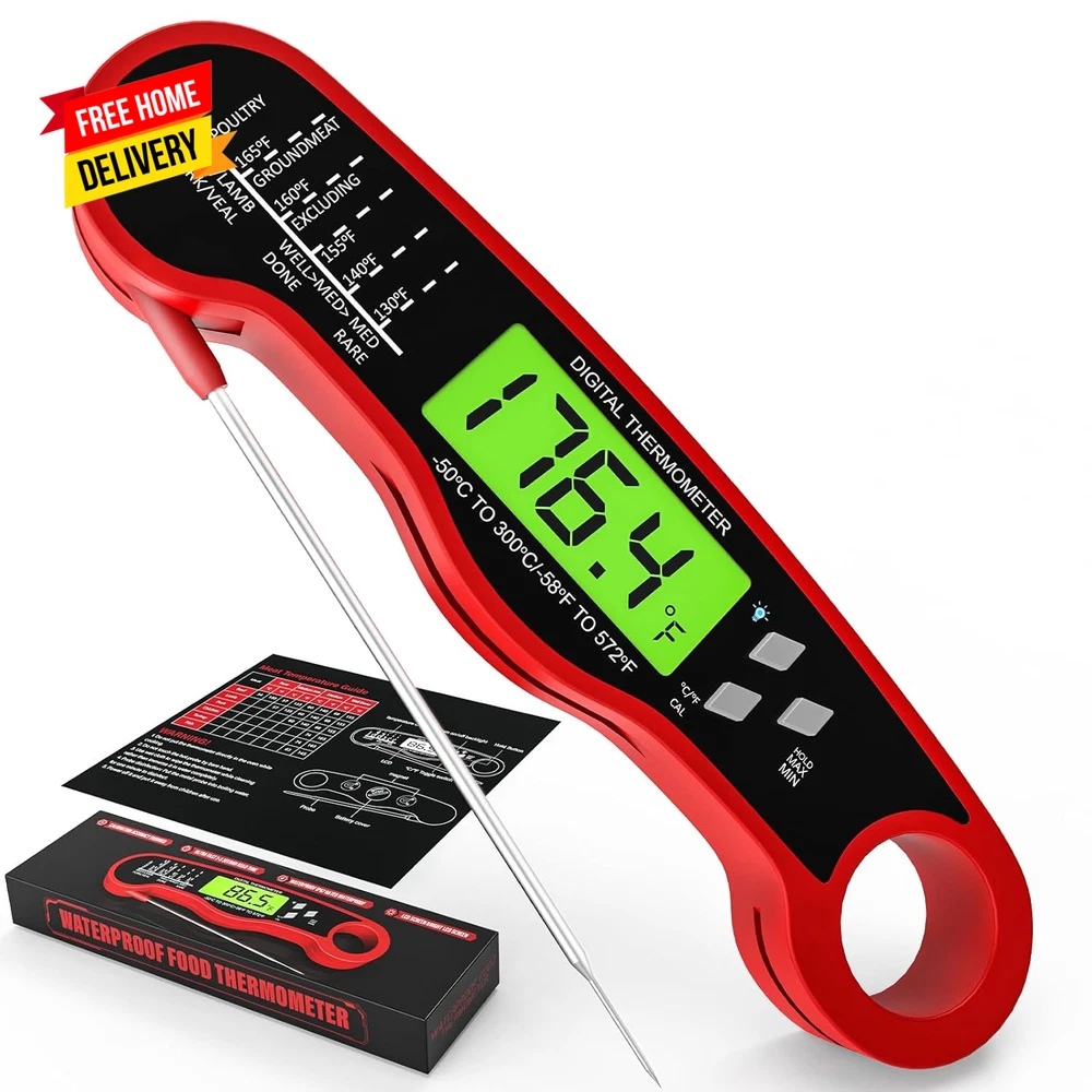Meat Thermometer Digital - Waterproof Kitchen Thermometer with Backlight and Hol