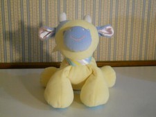 Eden soft plush yellow blue velour baby Cow pink satin ears Vtg toy lovie