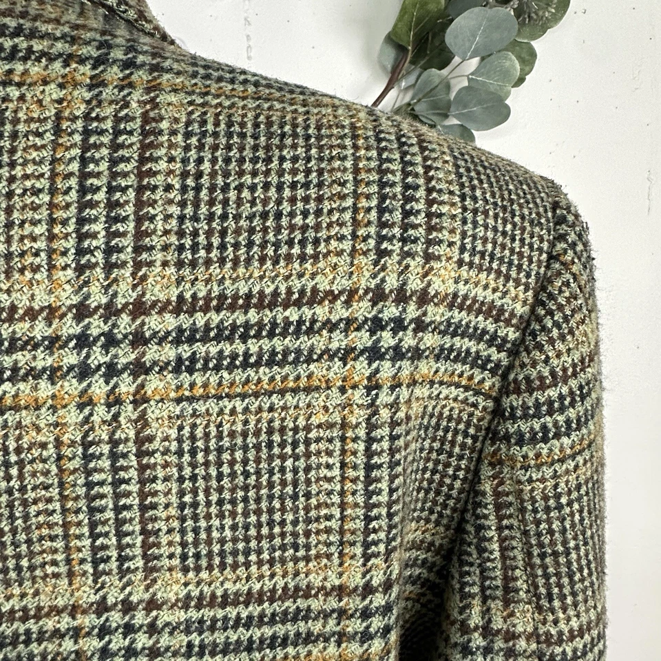 Vintage 90s Structure Mens Blazer Jacket XL Wool Plaid Tweed Green Prep Academia - Image 4 of 4
