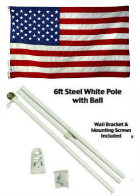 2x3 2'x3' USA American 50 Star Flag White Pole Kit Gold Ball Top PREMIUM