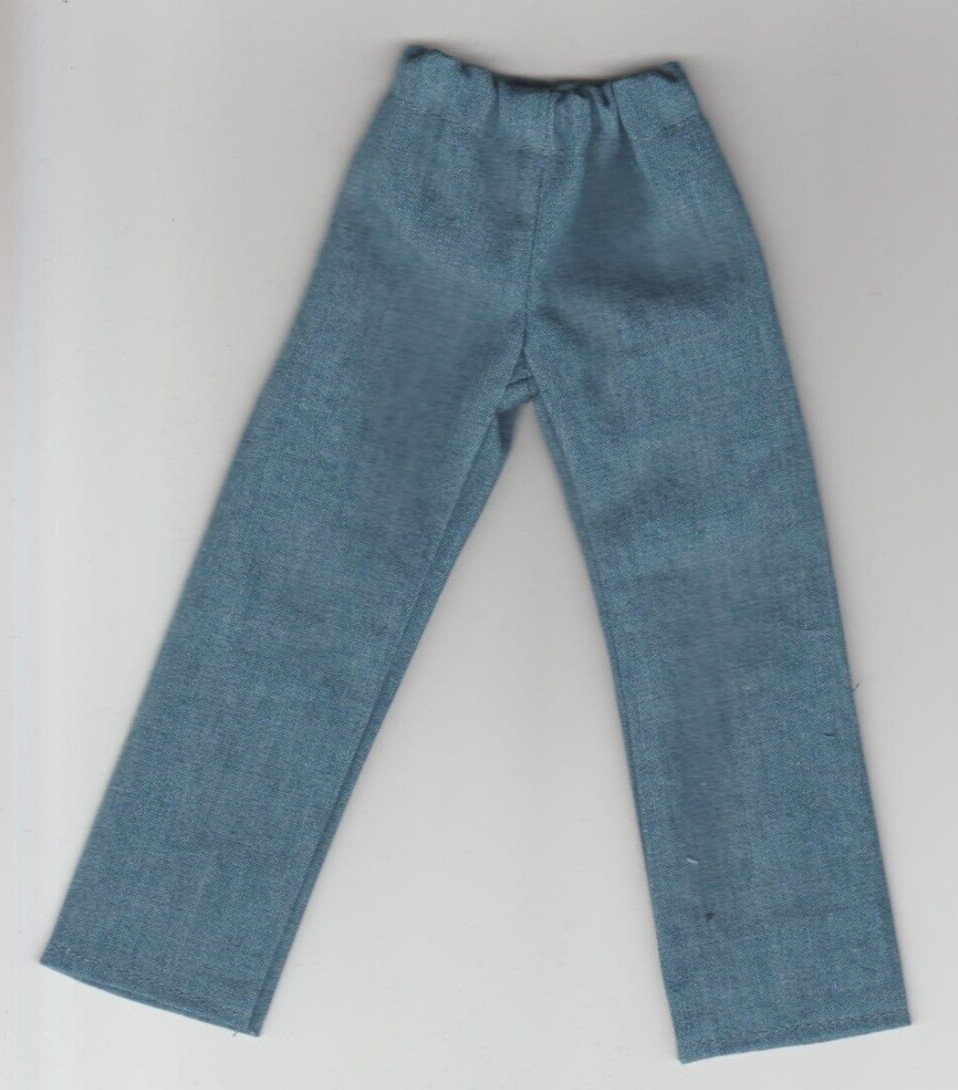 Homemade Doll Clothes-Light Blue Denim Elastic Waist Pants fits Ken Doll P6