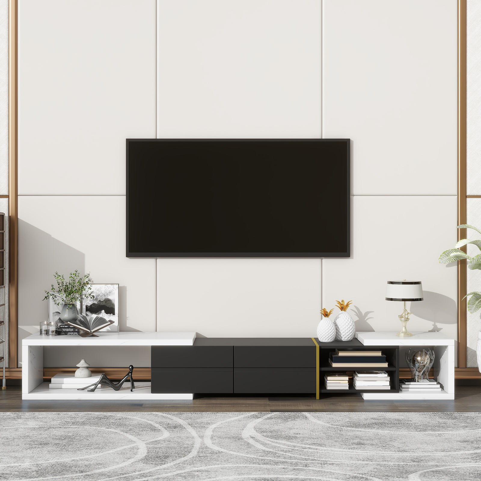 Soporte de TV de madera extensible de 51-98", moderno centro de entretenimiento para TV de hasta 100"