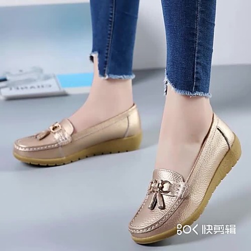 Women Flat Plus Size 44 Women Genuine Leather Shoes Slipony Low Heels Loafers - Video 1 of 1