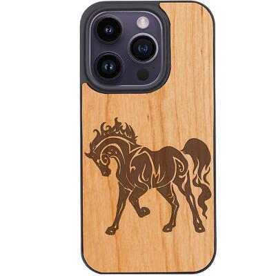 Horse State For iPhone 15 Pro Plus 14 13 12  Wood Shockproof Phone Magsafe Case