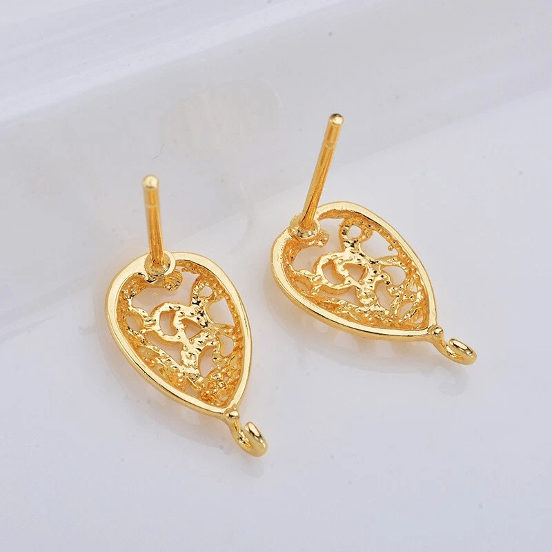 20Pcs Real Gold Plated Brass Ear Post Stud Teardrop Dangle Earring w/Loop 13x7mm Foto 3 de 4