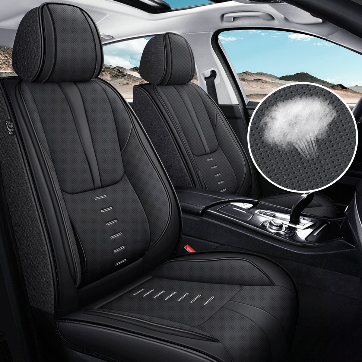 Black Faux Leather Full Set Car Seat Covers for Nissan Kicks 2018-2023 Models-image