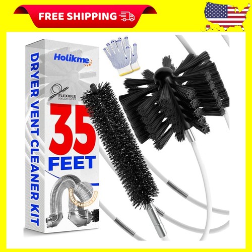 35FT Dryer Vent Cleaner Kit Lint Brush Drill Attachment Duct Cleaning