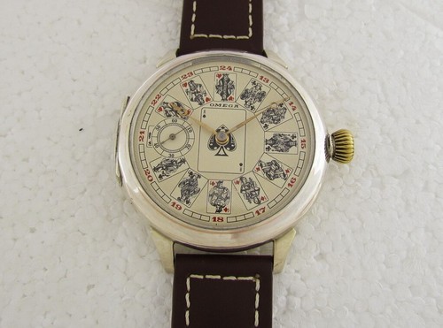 Omega PLAYING CARDS Antique 1916-1923 Swiss Beautiful Art Deco Silver Men Watch