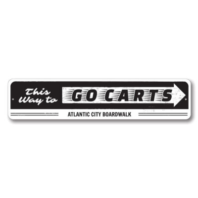 Go Carts This Way Sign, Personalized Boardwalk Location Arrow Metal Wall Decor