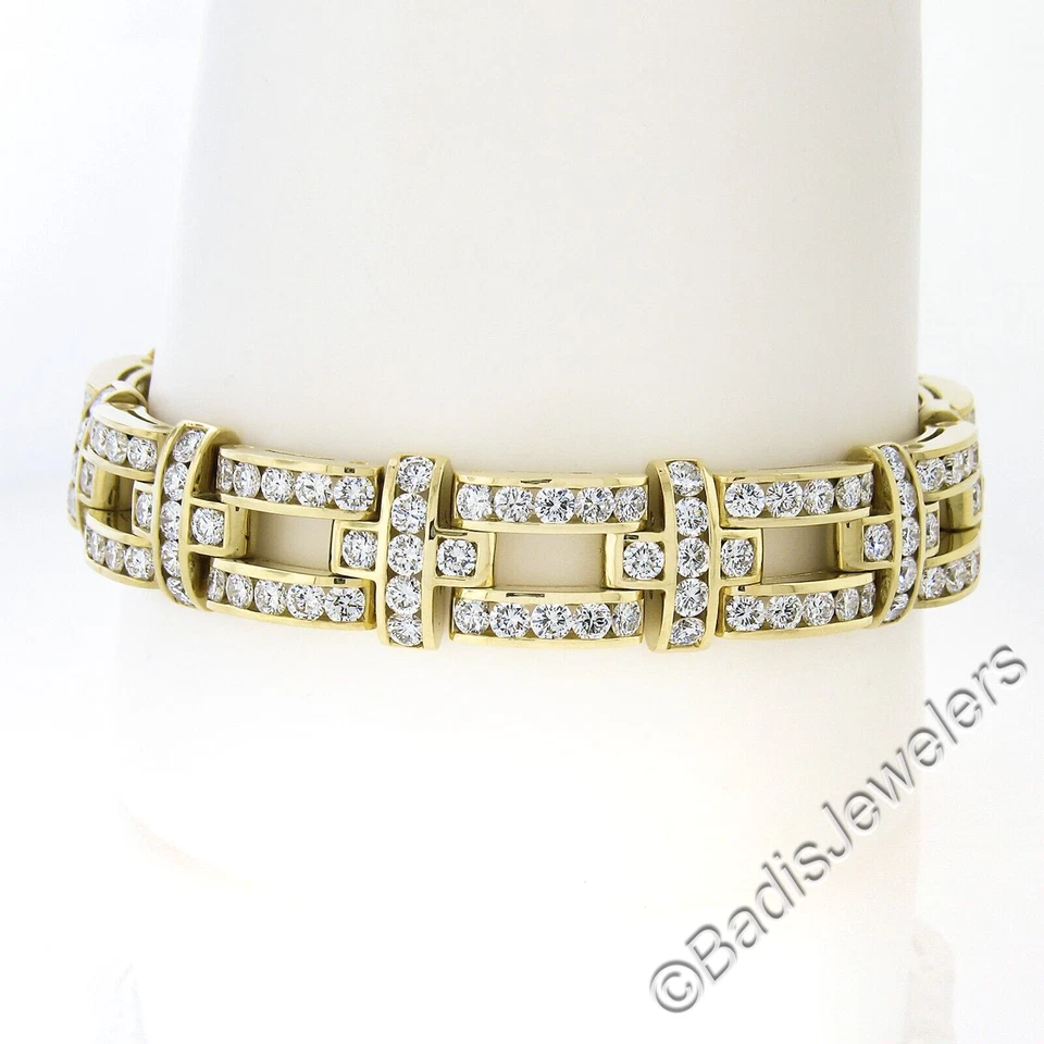 Unisex 18K Gold 14.9ctw Channel Set FIERY Diamond Wide Link Statement Bracelet - Image 2 of 4