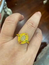 FLEXIBLE NEW HIGHEND*RARE*GORGEOUS HETIAN WHITE JADE稀有天然和田玉白玉银镀金 GOLDS925 RING