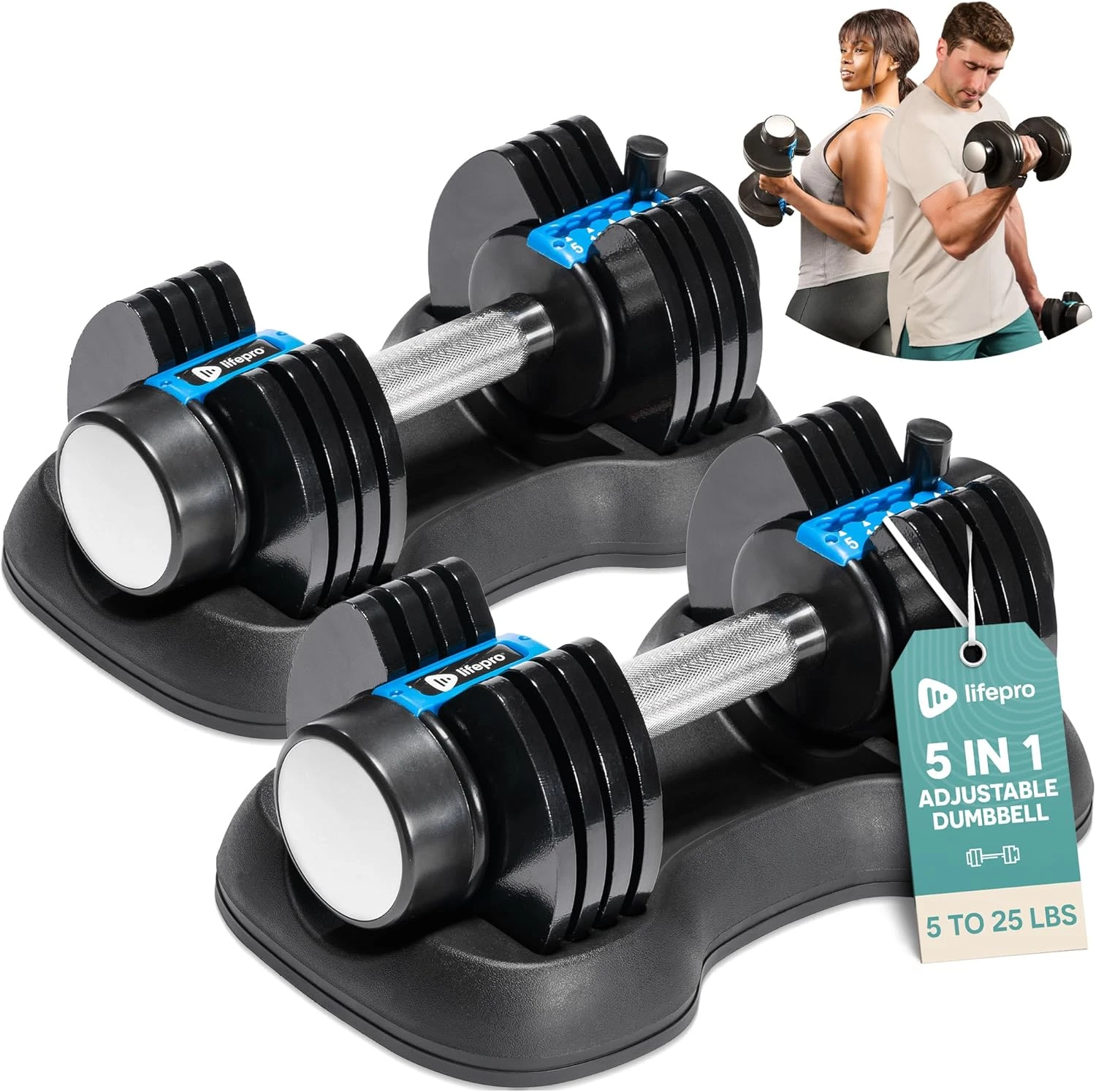 Adjustable Dumbbell Set with Rack - 15 to 55 Lbs for Home Gym Fitness