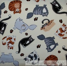 BonEful FABRIC FQ Cotton Quilt White Black B&W Brown Kitty Cat Stripe Tiger Paw