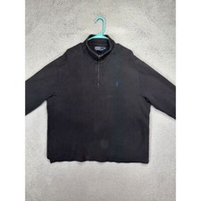 Polo Ralph Lauren Sweater Mens XL Black Blue Pony Quarter Zip Pullover USA Made