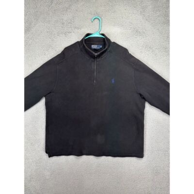 Polo Ralph Lauren Sweater Mens XL Black Blue Pony Quarter Zip