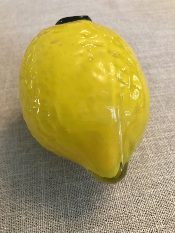 Arte soplado a mano VIDRIO FRUTA LIMÓN amarillo verde hoja de colección retro Mcm Foto 4 de 4