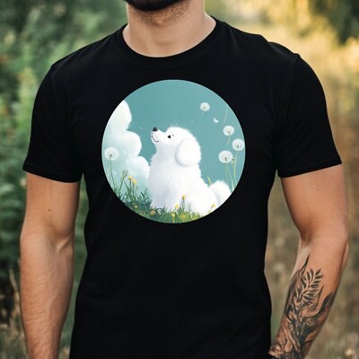 Mens Samoyed Dandelion Print Cotton T-Shirt Size XS to 5XL