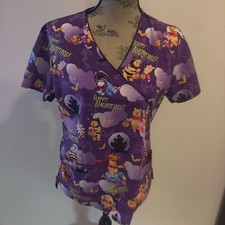 Disney Happy Haunting Scrub Halloween Winnie The Pooh Women  s Top S Purple