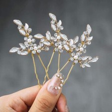 Leaf Bride Wedding Hair Pins Bridal Head Dress Pearl Hair Accessories for Wom...