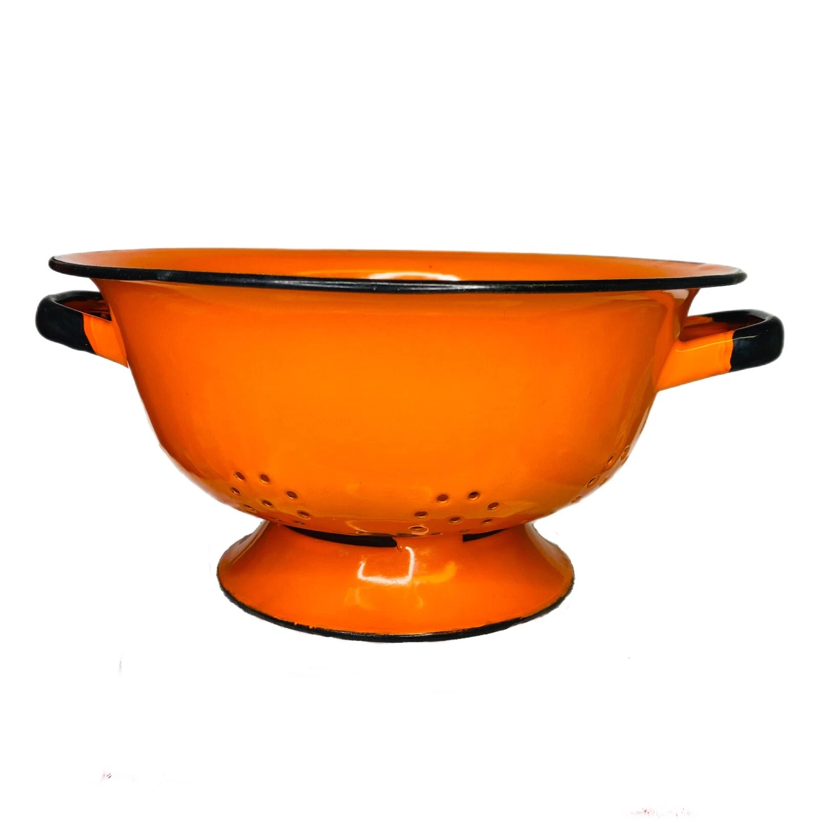 Vintage 1960's Hula Silesia Orange Enamelware Colander Strainer Made in Poland
