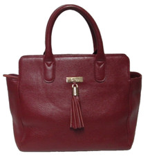 Onna Ehrlich Leather Tote Satchel Bag Purse Zip Top Tassel Red Clean Pebbled